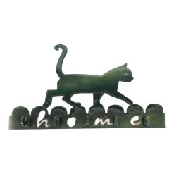 Colgador de Madera con Diseño de Gato Verde y Negro